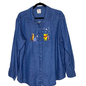 Disney Store Women's Winnie the Pooh Blue Button up Top  XXL